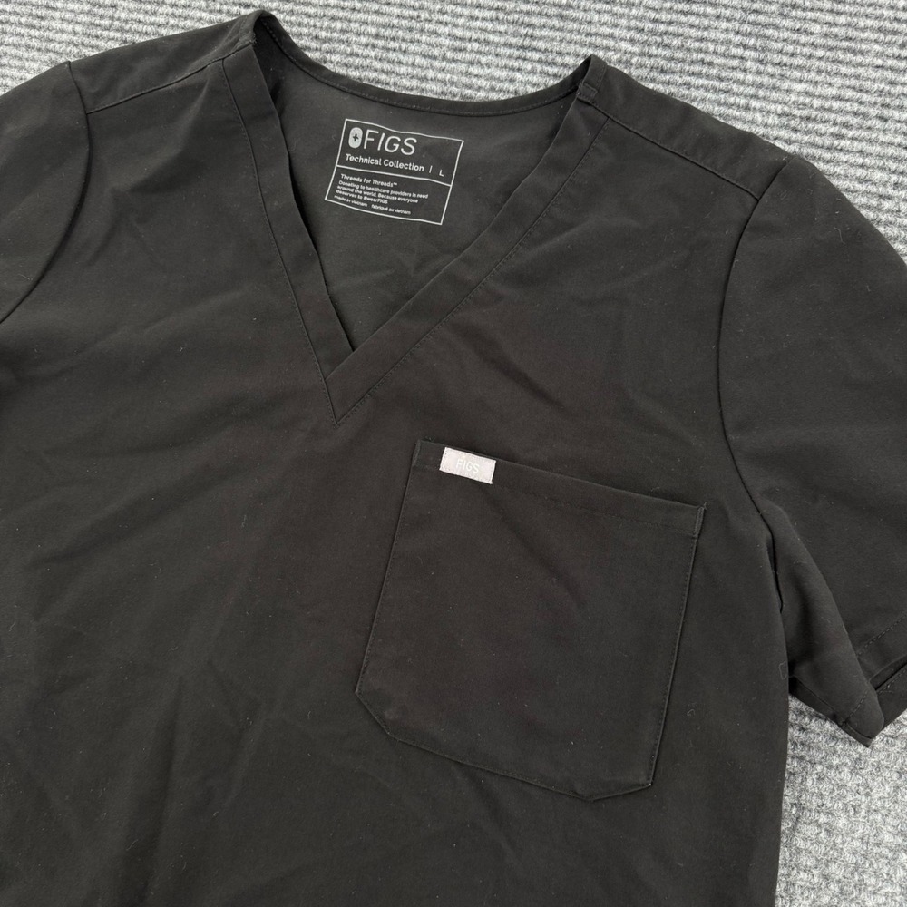 FIGS Technical Collection FW1000 Womens Large Black V Neck Scrub Top Pocket